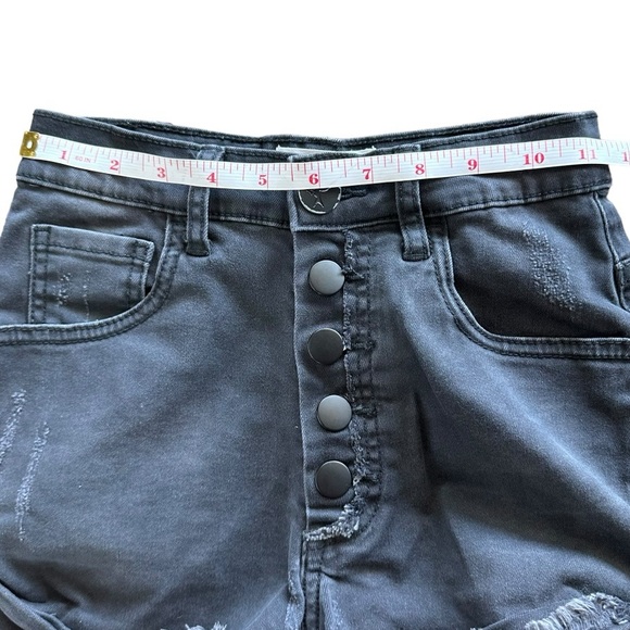 One Teaspoon Black Harlets Distressed Button Fly Shorts Size 22 - Picture 7 of 13